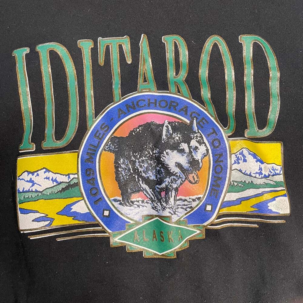 Vintage Iditarod Alaska Crewneck Sweatshirt Black Large Made USA - Picture 2 of 6